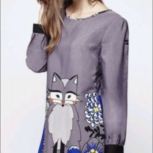 Grey Wolf Fox Floral Dress by Yumi